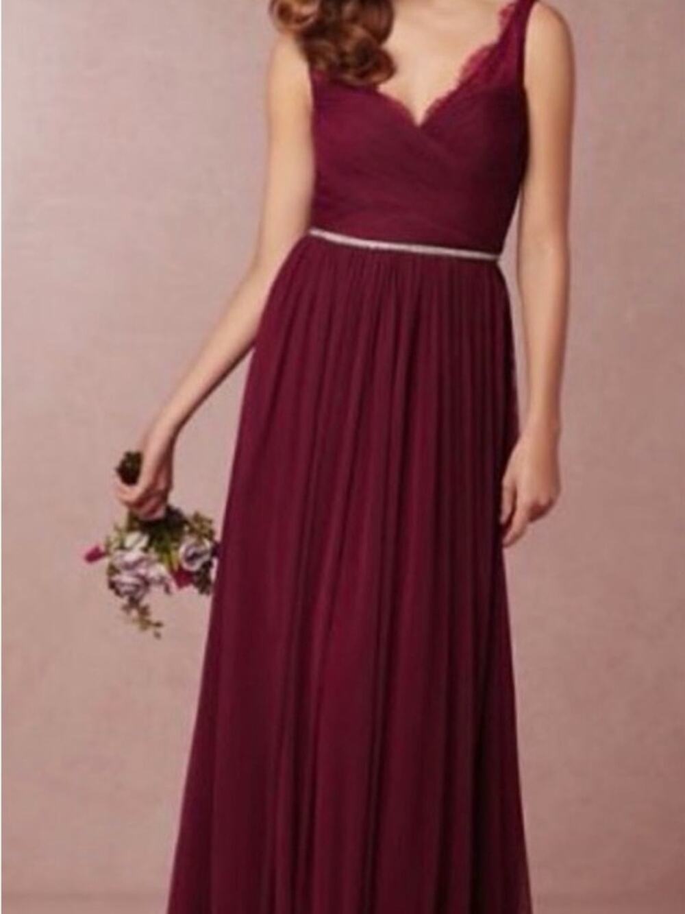 BHLDN Hitherto Anthropologie Burgundy Formal Elegant Dress Lace Fleur Size 0